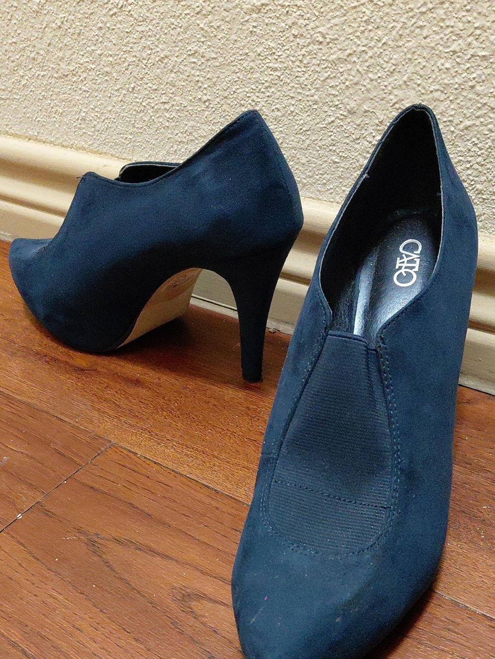 Cato Navy Suede Peep Bootie Heels